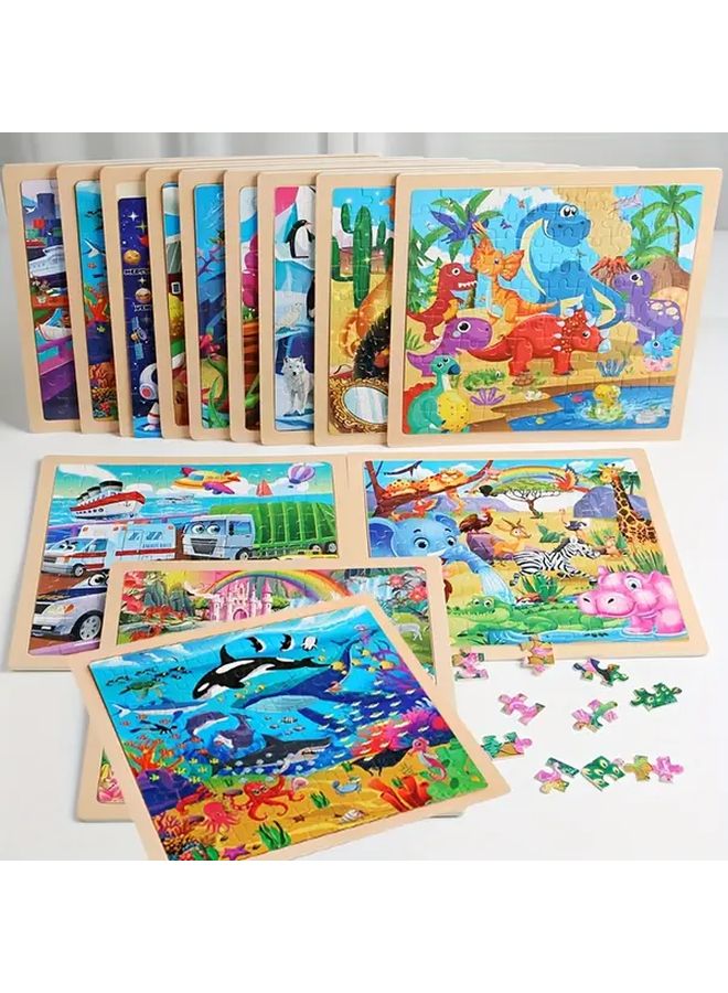 نمط 2 ألغاز مركبات خشبية حيوانات للأطفال 2 قطعة 100 قطعة هدية سفر تعليمية - Image 3